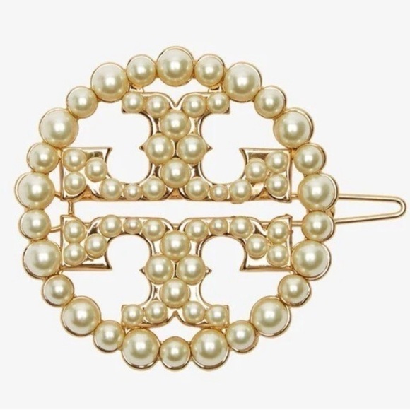 Tory Burch Accessories - NWOT TORY BURCH Double T pearl-embellished hairpin Authentic Gold Pearl Ivory